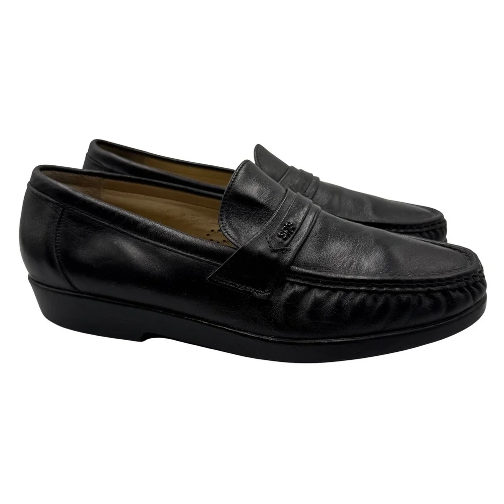 SAS Black Leather Loafers Made‎ in USA Handsewn Comfort Shoes Walking